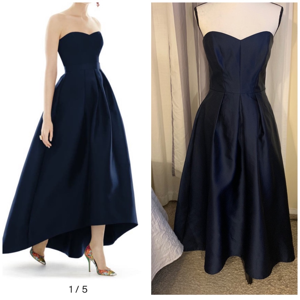 ALFRED SUNG Navy Strapless High-Low Sweetheart Dress